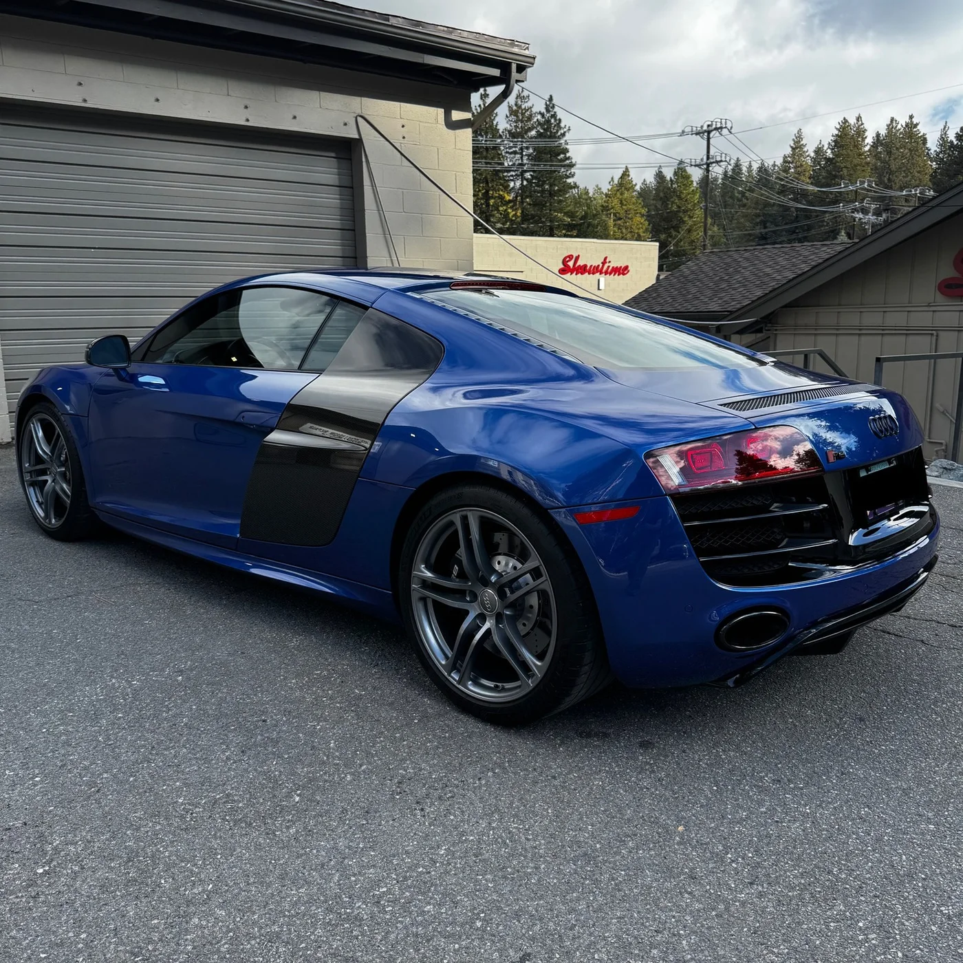 Finished blue Audi at Showtime Collision
