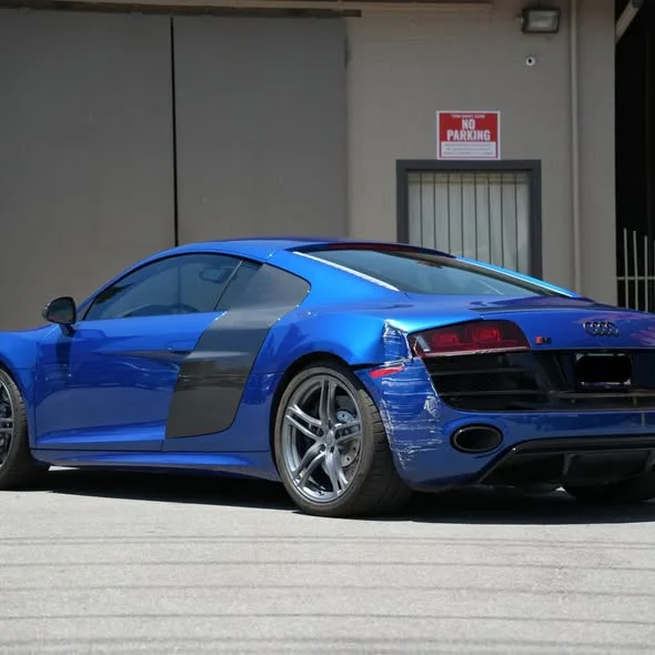 Blue Audi R8 before body repair