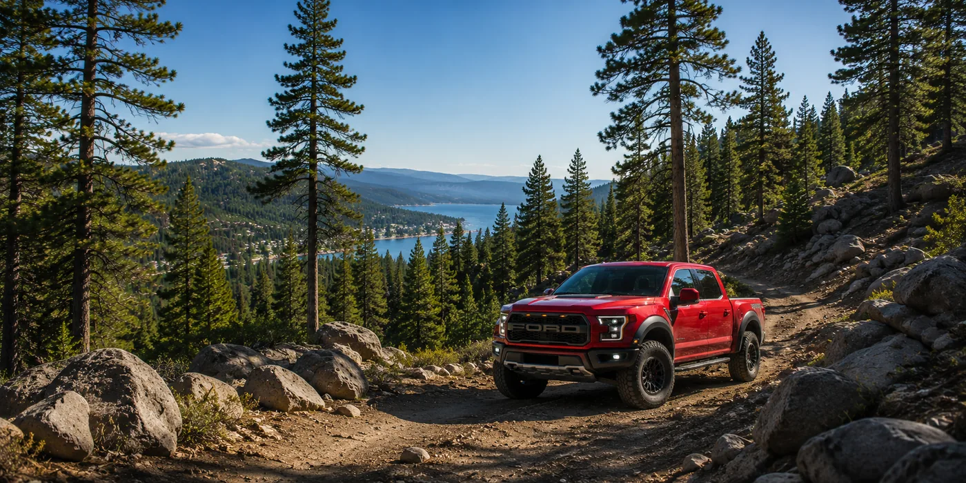 Completed Ford truck outside Showtime Collision in the mountains
