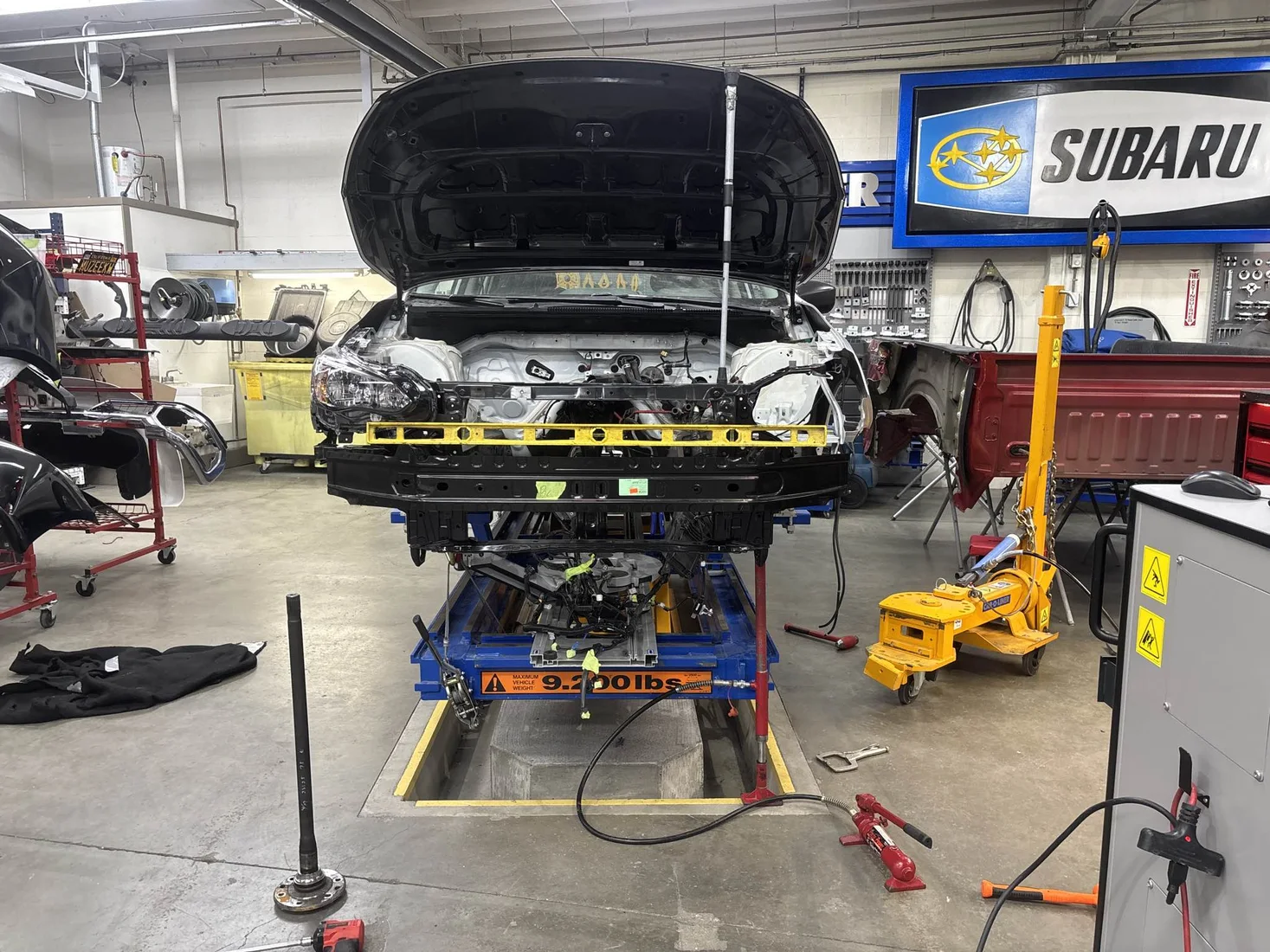 Collision repair blueprint and structural work in progress